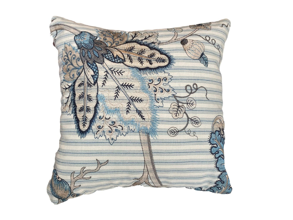 Blue Botanical Embroidered Pillow