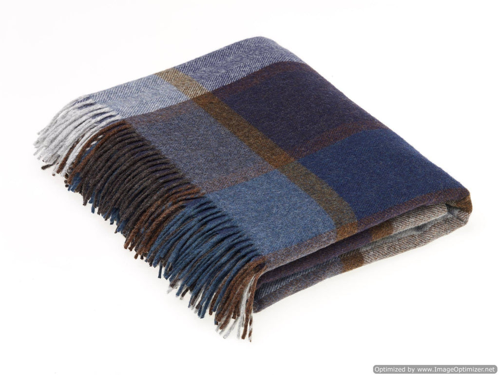 Bronte Moon - Merino Lambswool Throw Blanket - Pateley Blue - Made in England - Bronte by Moon