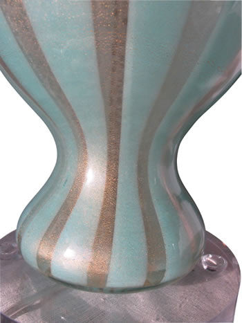 Alfredo Barbini Turquoise-Stripe Murano Glass Lamps