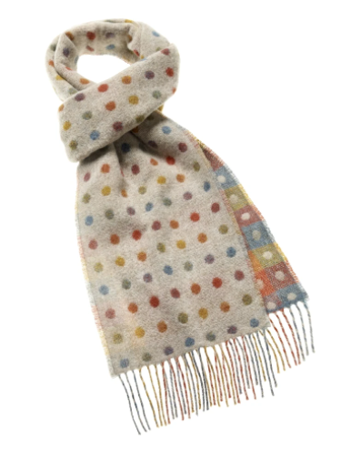 Bronte Moon - Spot Check Scarf - Beige Multi - 100% Merino Lambswool - Made in England