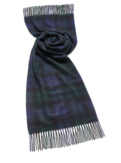 Bronte Moon - Black Watch Tartan Shawl - Merino Lambswool - Made in UK