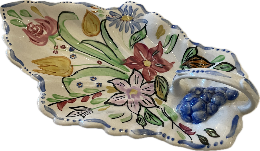 Blue Ridge Hand-Painted Floral Ceramic Dish